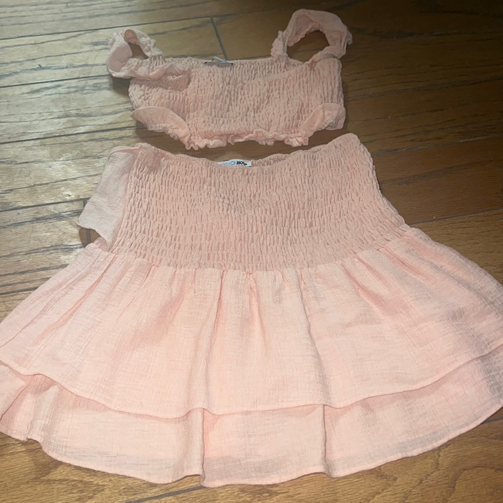 Blush pink ruffled skirt set